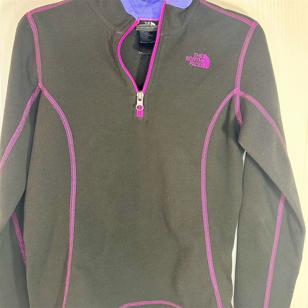 The North Face Girls Fleece Jacket Black Size 10/12 Quarter-Zip Casual
